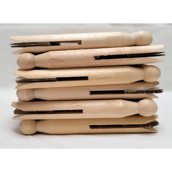 Lot of 83 Round Natural Unfinished Wood 4.5" Traditional Clothes 3.75" Doll Pins - Picture 5 of 9